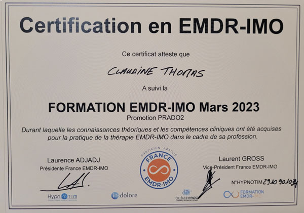 Claudine THOMAS Inscription au Registre France EMDR-IMO ® Claudine THOMAS Inscription au Registre France EMDR-IMO ®