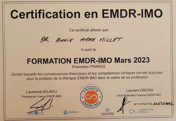 Dr Annie AMAR MILLET Inscription au Registre France EMDR-IMO ® Dr Annie AMAR MILLET Inscription au Registre France EMDR-IMO ®