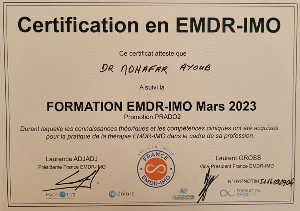 Dr MDHAFAR AYOUB Inscription au Registre France EMDR-IMO ® Dr MDHAFAR AYOUB Inscription au Registre France EMDR-IMO ®