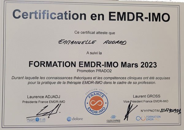 Emmanuelle AUDARD, Psychologue, Hypnothérapeute, Psychothérapeute. Certification EMDR - IMO Emmanuelle AUDARD, Psychologue, Hypnothérapeute, Psychothérapeute. Certification EMDR - IMO