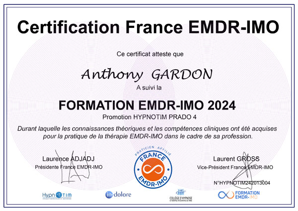 Certification Anthony GARDON, EMDR - IMO à Marseille Certification Anthony GARDON, EMDR - IMO à Marseille