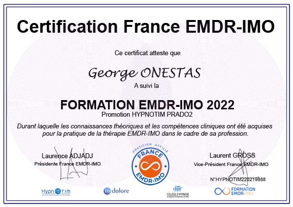 Certification George ONESTAS, EMDR-IMO à Marseille Certification George ONESTAS, EMDR-IMO à Marseille