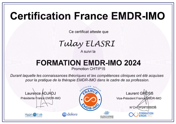 Diplôme de Tulay ELASRI. EMDR Intégrative à Nancy Diplôme de Tulay ELASRI. EMDR Intégrative à Nancy