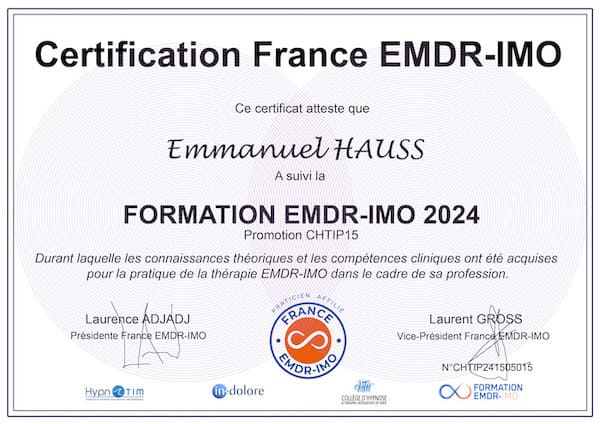 Diplome Emmanuel HAUSS, Praticien EMDR-IMO Diplome Emmanuel HAUSS, Praticien EMDR-IMO