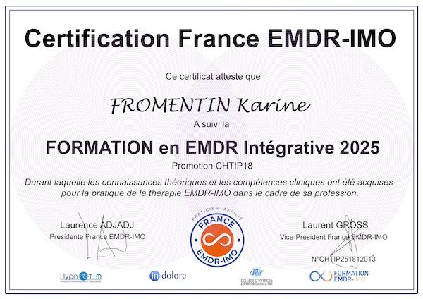 Certificat de FROMENTIN Karine en EMDR Intégrative