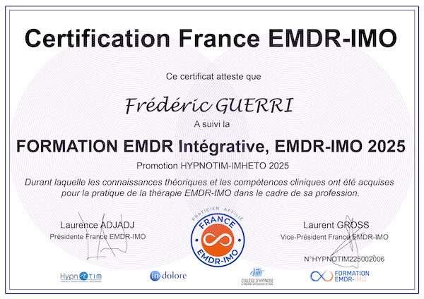 Certificat EMDR Frédéric GUERRI, Praticien dans le 31