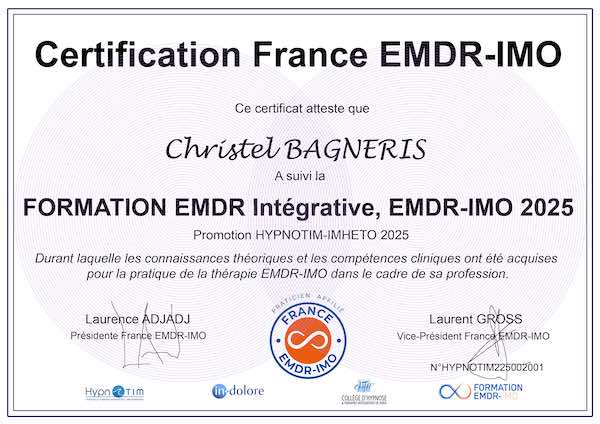 Certificat EMDR de Christel BAGNERIS dans le 31