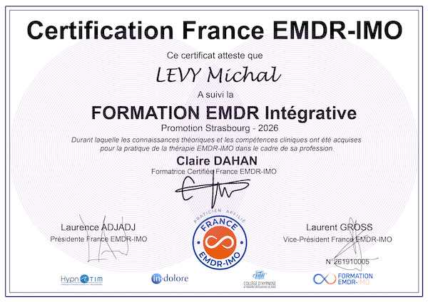 Certificat EMDR Intégrative Michal LEVY de Strasbourg Certificat EMDR Intégrative Michal LEVY de Strasbourg