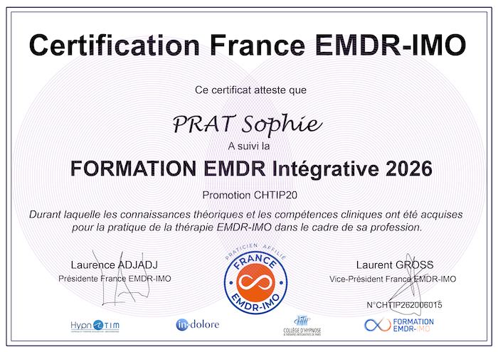 Certificat EMDR IMO de Sophie PRAT Certificat EMDR IMO de Sophie PRAT