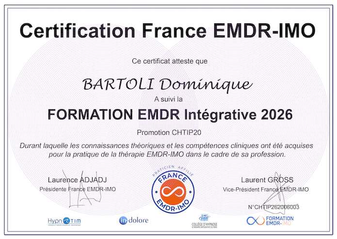 Certificat Dominique BARTOLI Certificat Dominique BARTOLI